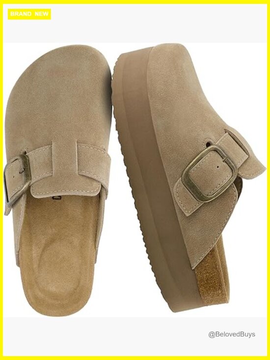 Shoes - Genuine Suede Cork Footbed Platform Clog, Wide Widths Available